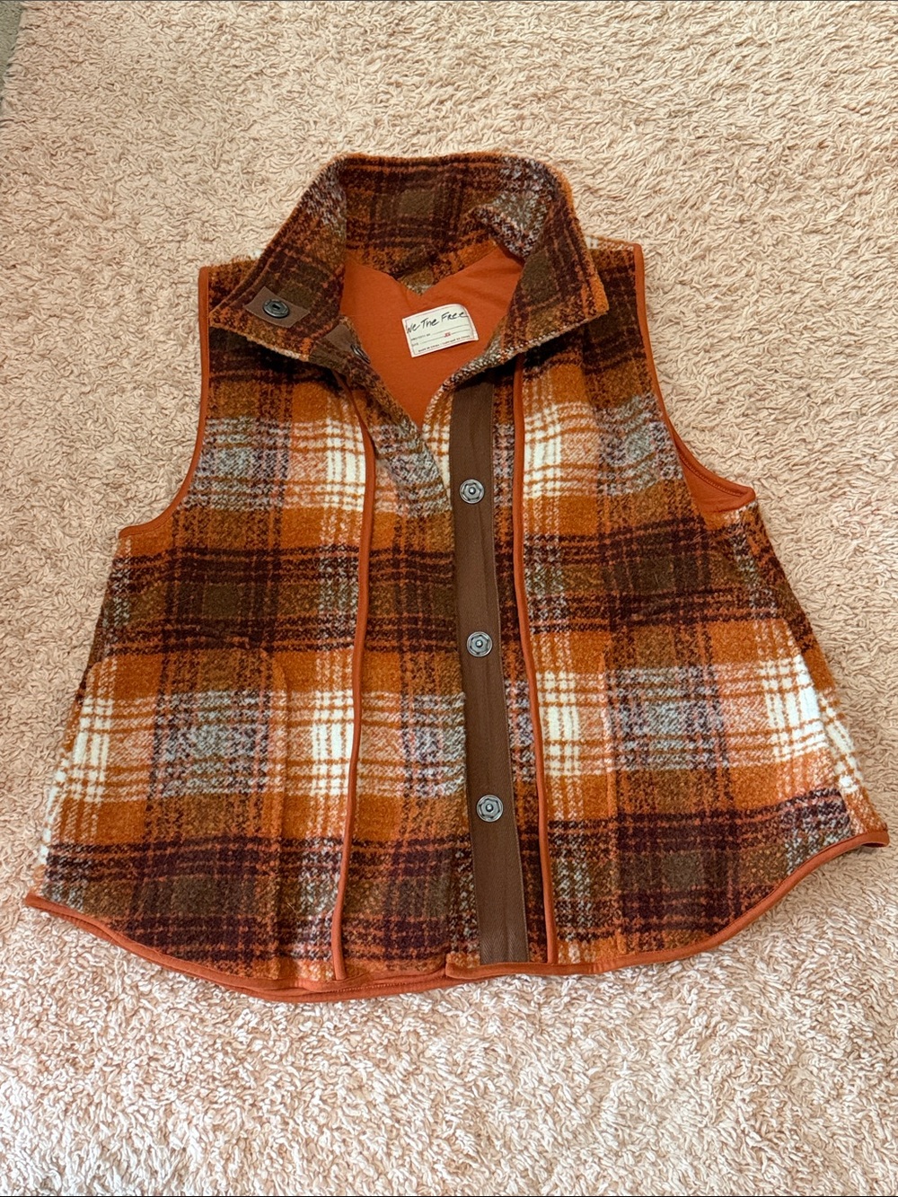 Free People Orange Plaid Kids Vest